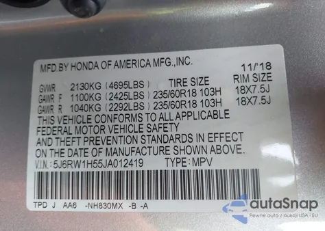 2018 Honda Cr-V Ex из США, поврежденный, VIN 5J6RW1H55JA012419